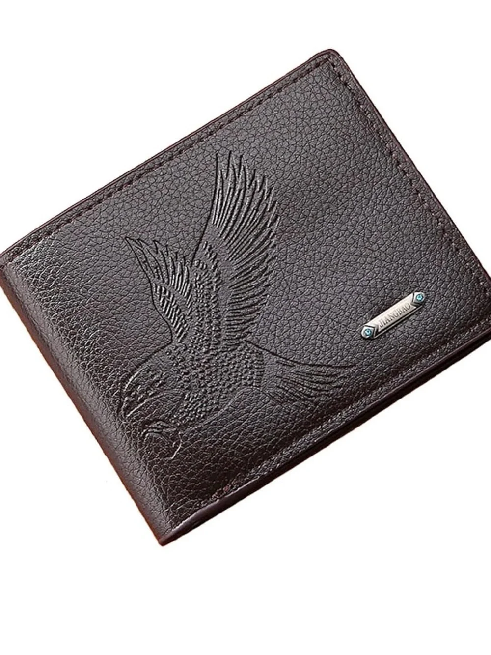 Men's Embossed Eagle Leather Wallet - Brown Slim Design
